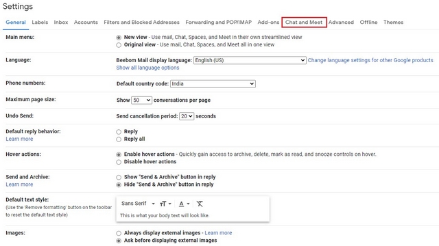 చాట్ మరియు మీట్ ట్యాబ్కు మారండి